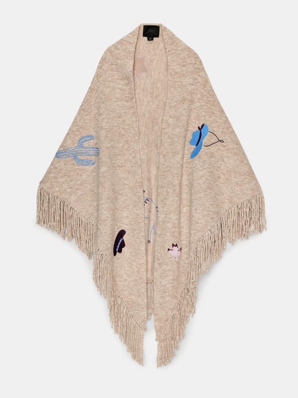NWT Zara Woman Accessories Bloggers Fav EMBROIDERED FRINGED SHAWL Horse Western - Picture 5 of 14